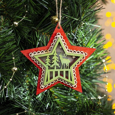 Подвеска световая "Звезда новогодняя красная", 10х10х2 см, 3 LED, бат(в комп) Т/БЕЛЫЙ - фото 2029662