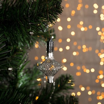 Подвеска световая "Фонарик серебряный" (батарейки в комплекте), 7 см, 1 LED, RGB - фото 2029790