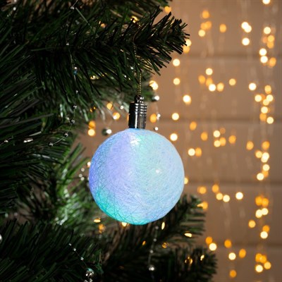 Игрушка световая "Елочный шар" (батарейки в комплекте) 6 см, 1 LED, RGB, БЕЛЫЙ - фото 2029793