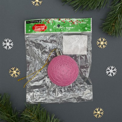 Игрушка световая "Елочный шар" (батарейки в комплекте) 6 см, 1 LED, RGB, РОЗОВЫЙ - фото 2029803