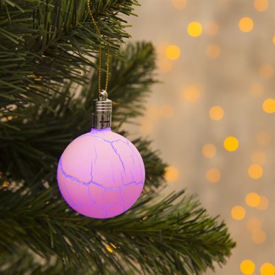 Игрушка световая "Елочный шар узоры краской" 5 см, 1 LED, RGB, РОЗОВЫЙ - фото 2029833