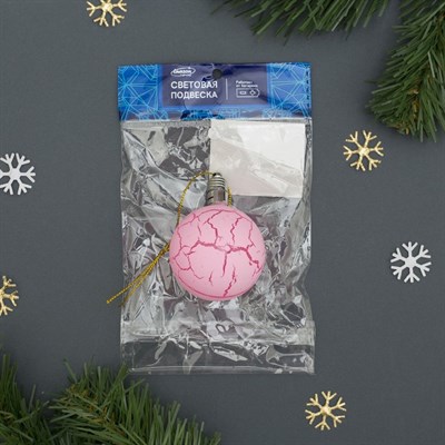 Игрушка световая "Елочный шар узоры краской" 5 см, 1 LED, RGB, РОЗОВЫЙ - фото 2029835