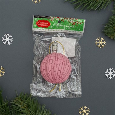 Игрушка световая "Елочный фонарик узоры краской" 5 см, 1 LED, RGB, РОЗОВЫЙ - фото 2029871