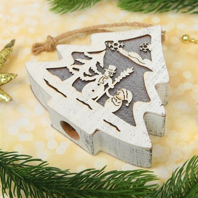 Декор с подсветкой "Елка и волшебные снеговики" - фото 2029888