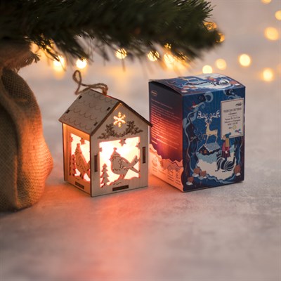 Подвеска световая "Домик с Птицей", 8х5х6 см, 1 LED, бат.(в комп), красное окно, Т/БЕЛЫЙ - фото 2029891