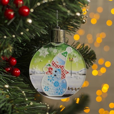 Подвеска световая с динамикой "Снеговик праздничный" от батареек 2032 (в комплекте), БЕЛЫЙ - фото 2029978