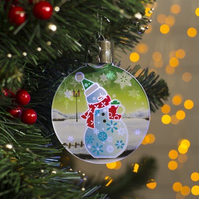 Подвеска световая с динамикой "Снеговик праздничный" от батареек 2032 (в комплекте), БЕЛЫЙ - фото 2029979