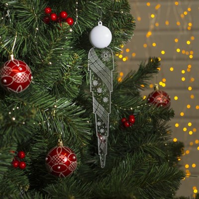 Сосулька светодиодная с динамикой "Ленточка  и снежинки" 30 см, бат. 2032 (в компл.) БЕЛЫЙ - фото 2029990