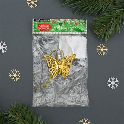 Подвеска световая "Бабочка золотистая" (батарейки в комплекте), 5,5 см, 1 LED, RGB - фото 2030102