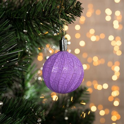 Игрушка световая "Елочный фонарик узоры краской" 5 см, 1 LED, RGB, ФИОЛЕТОВЫЙ - фото 2030119