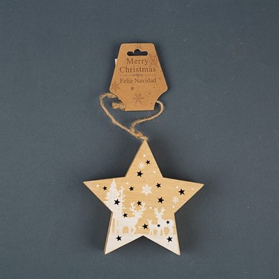 Подвеска световая  звезда "Олени в лесу", 12х12х2 см, 4 LED, бат.(в комп), Т/БЕЛЫЙ - фото 2030154