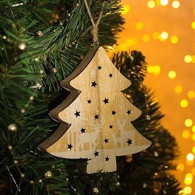 Подвеска световая  елочка "Олень в лесу", 12х12х2 см, 4 LED, бат.(в комп), Т/БЕЛЫЙ - фото 2030157