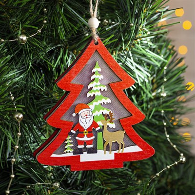 Подвеска световая "Елочка новогодняя", 10х10х1 см, 3 LED, бат(в комп) Т/БЕЛЫЙ - фото 2030184