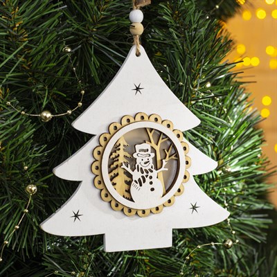 Подвеска световая "Елочка и снеговик", 15х14х2 см, 3 LED, бат(в комп) Т/БЕЛЫЙ - фото 2030192