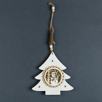 Подвеска световая "Елочка и снеговик", 15х14х2 см, 3 LED, бат(в комп) Т/БЕЛЫЙ - фото 2030193