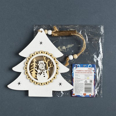 Подвеска световая "Елочка и снеговик", 15х14х2 см, 3 LED, бат(в комп) Т/БЕЛЫЙ - фото 2030195