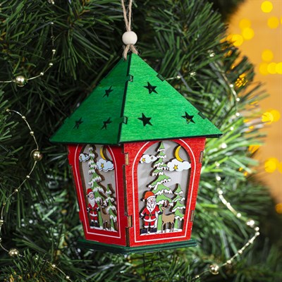 Подвеска световая цветная "Домик и Дед мороз", 12х8х8 см, 1 LED, бат(в комп) Т/БЕЛЫЙ - фото 2030197
