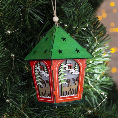 Подвеска световая цветная "Домик и олени", 12х8х8 см, 1 LED, бат(в комп) Т/БЕЛЫЙ - фото 2030201
