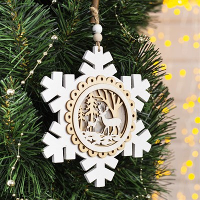 Подвеска световая "Снежинка с оленями", 15х14х2 см, 3 LED, бат(в комп) Т/БЕЛЫЙ - фото 2030209