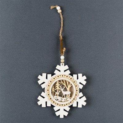 Подвеска световая "Снежинка с оленями", 15х14х2 см, 3 LED, бат(в комп) Т/БЕЛЫЙ - фото 2030210