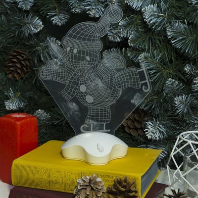 Подставка световая "Снеговик на коньках", 25х18.5 см, 7 LED, 3хААА (не в компл.), Т-БЕЛЫЙ 244 - фото 2030224