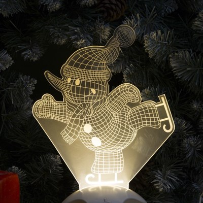 Подставка световая "Снеговик на коньках", 25х18.5 см, 7 LED, 3хААА (не в компл.), Т-БЕЛЫЙ 244 - фото 2030225