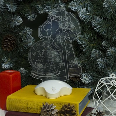 Подставка световая "Дед Мороз,Олень в шаре",25х15.5 см, 7 LED, 3хААА (не в компл.), БЕЛЫЙ - фото 2030235