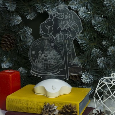 Подставка световая "Дед Мороз, Москва" 25х15.5 см, 7 LED, 3хААА (не в компл.), БЕЛЫЙ - фото 2030270