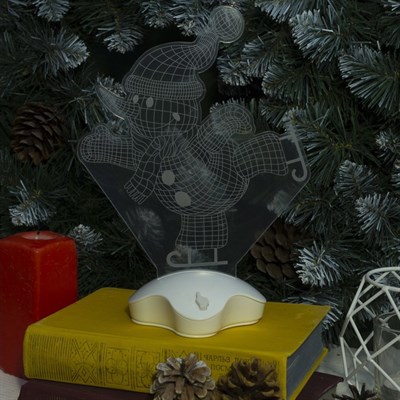 Подставка световая "Снеговик на коньках", 25х18.5 см, 7 LED, 3хААА (не в компл.), БЕЛЫЙ - фото 2030277