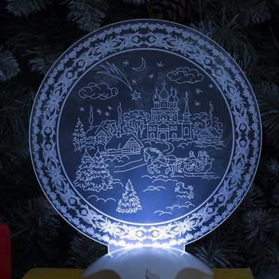 Подставка световая "Зимний пейзаж", 22.5х19 см, 7 LED, SMD3528, 3хААА (не в компл.), БЕЛЫЙ - фото 2030299