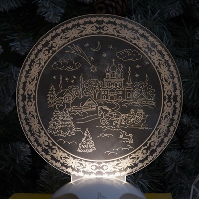 Подставка световая "Зимний пейзаж", 22.5х19 см, 7 LED, SMD3528, 3хААА (не в компл.), Т-БЕЛЫЙ - фото 2030306