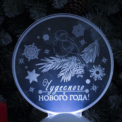 Подставка световая "Снегирь", 22.5х19 см, 7 LED, SMD3528, 3хААА (не в компл.), БЕЛЫЙ - фото 2030320