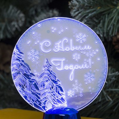 Подставка с динамикой "Елки" (батарейки в комплекте), 11,5 см, 2 LED, БЕЛЫЙ - фото 2030359