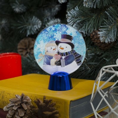 Подставка с динамикой "Влюбленные снеговики" (батарейки в комплекте), 11,5 см, 2 LED, БЕЛЫЙ - фото 2030378