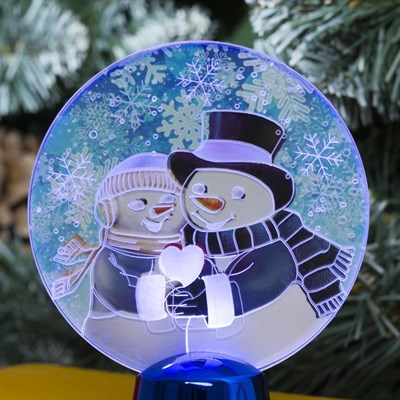 Подставка с динамикой "Влюбленные снеговики" (батарейки в комплекте), 11,5 см, 2 LED, БЕЛЫЙ - фото 2030379