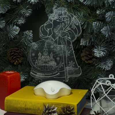 Подставка световая "Дед Мороз, Москва" 25х15.5 см, 7 LED, 3хААА (не в компл.), ТЕПЛО-БЕЛЫЙ - фото 2030384