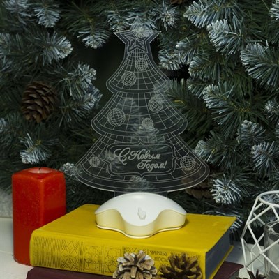 Подставка световая "Елка с шарами", 25х16 см, 7 LED, SMD3528, 3хААА (не в компл.), Т-БЕЛЫЙ - фото 2030405