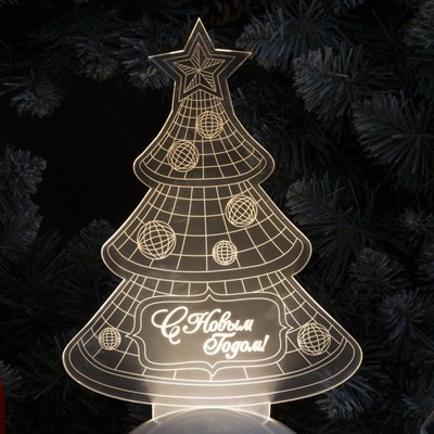 Подставка световая "Елка с шарами", 25х16 см, 7 LED, SMD3528, 3хААА (не в компл.), Т-БЕЛЫЙ - фото 2030406
