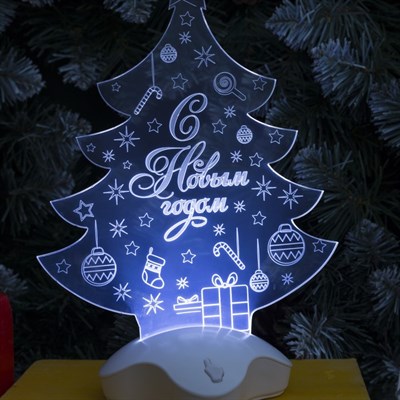 Подставка световая "Елка с подарком", 24х17 см, 7 LED, SMD3528, 3хААА (не в компл.), БЕЛЫЙ - фото 2030413