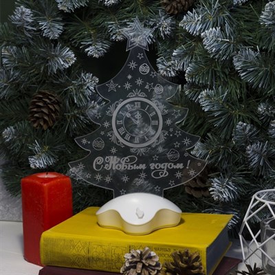 Подставка световая "Елка с часами", 26х17.5 см, 7 LED, SMD3528, 3хААА (не в компл.), БЕЛЫЙ - фото 2030424