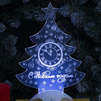 Подставка световая "Елка с часами", 26х17.5 см, 7 LED, SMD3528, 3хААА (не в компл.), БЕЛЫЙ - фото 2030425