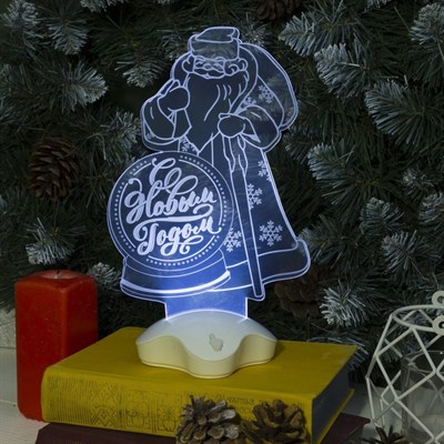 Подставка световая "Дед Мороз, С Новым Годом", 25х15.5 см, 7 LED, 3хААА (не в компл.), БЕЛЫЙ - фото 2030435