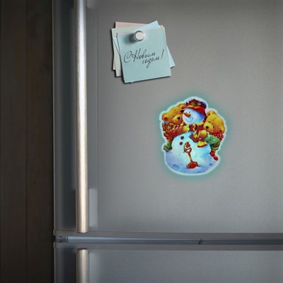 Световая картинка на магните "Снеговичок"(батарейки в комплекте), оптоволокно, 1 LED, RGB - фото 2030464