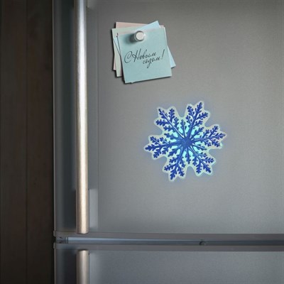 Световая картинка на магните "Снежинка"(батарейки в комплекте), оптоволокно, 1 LED, RGB - фото 2030479