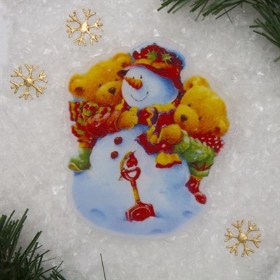 Световая картинка на присоске "Снеговичок"(батарейки в комплекте), оптоволокно, 1 LED, RGB - фото 2030489