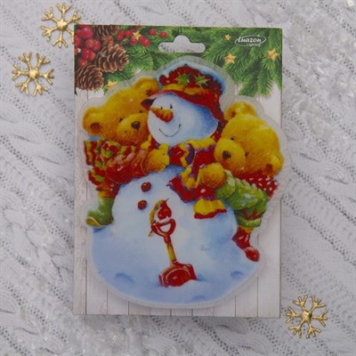 Световая картинка на присоске "Снеговичок"(батарейки в комплекте), оптоволокно, 1 LED, RGB - фото 2030490