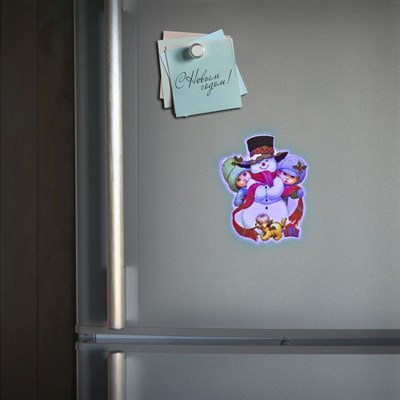 Световая картинка на магните "Снеговик с детьми"(батарейки в комплекте), 1 LED, RGB - фото 2030497