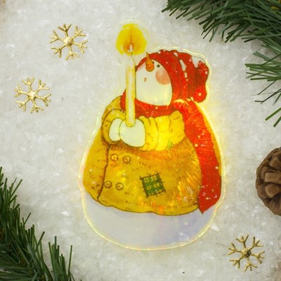 Световая картинка на магните "Снеговик рождественский"(батарейки в комплекте), 1 LED, RGB - фото 2030498