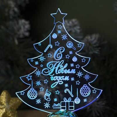 Подставка световая "Елочка с подарками", 14х9.5 см, 1 LED, батарейки в комплекте, RGB - фото 2030519