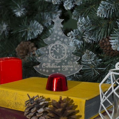 Подставка световая "Елочка с часами", 14х9.5 см, 1 LED, батарейки в комплекте, RGB микс - фото 2030526